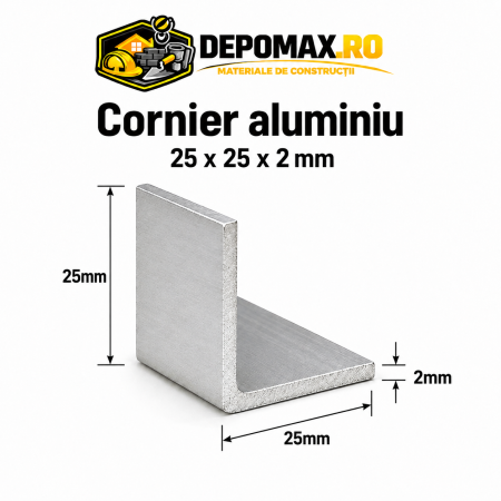 Cornier aluminiu 25 x 25 x 2 mm, 6 metri (EN AW-6060)